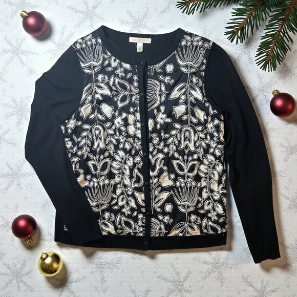 Sigrid Olsen black silk embroidered cardigan - Picture 1 of 8